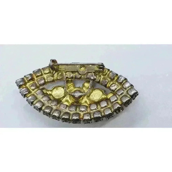 Vintage Rhinestone Brooch Inverted Rivoli Clear Stones 3rd Eye Chakra - Picture 5 of 8